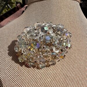 Vintage 1960s  AB Rivoli Crystal Brooch Pin Silver Tone Prong pin Brooch